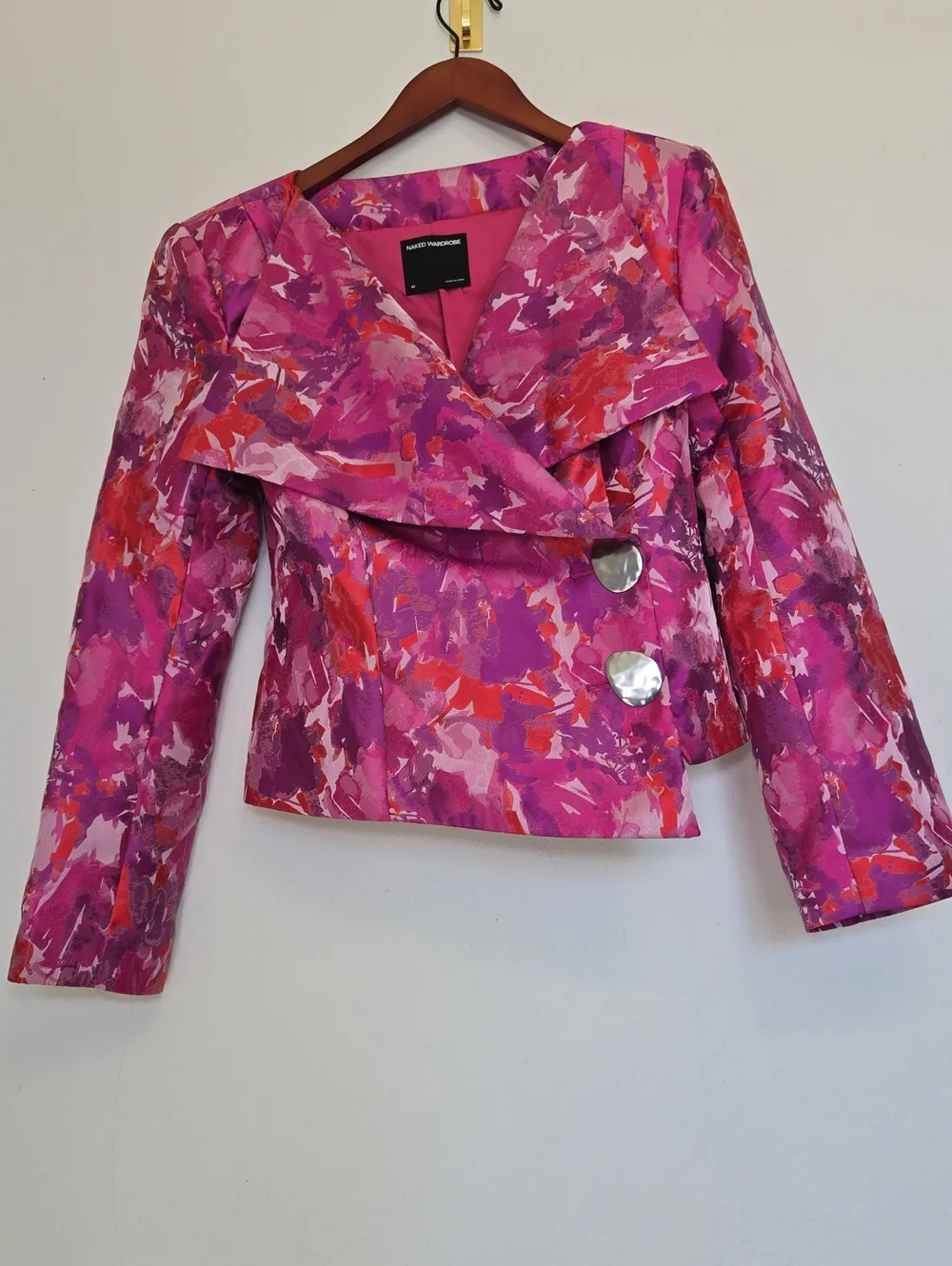 Naked Wardrobe Suiting Jacquard Crossbody Blazer Fuchsia Multi Abstract Size M